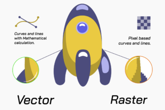 Comparison graphic showing the differences between raster and vector files.